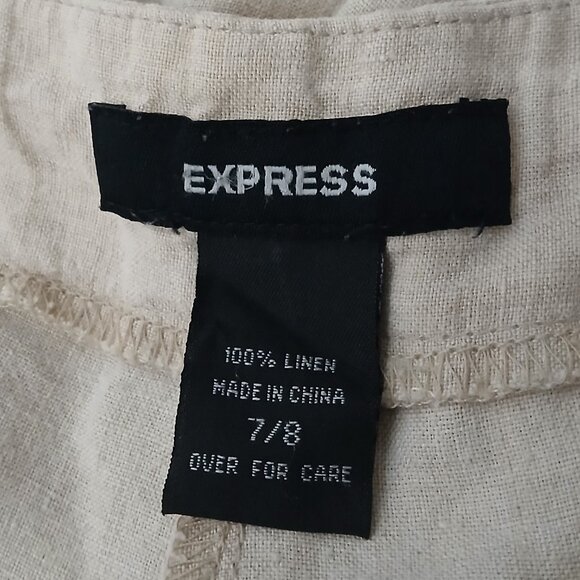 Express 100% Linen Pants Size 7 8 Cream Wide Leg Side Slit - Picture 8 of 9